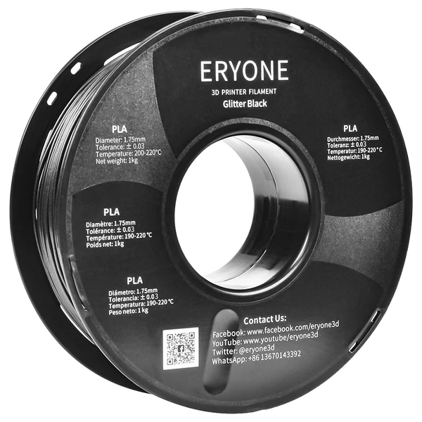 ERYONE Galaxy csillámos PLA nyomtatószál 1kg, csillogó filament 3D nyomtatáshoz - fekete