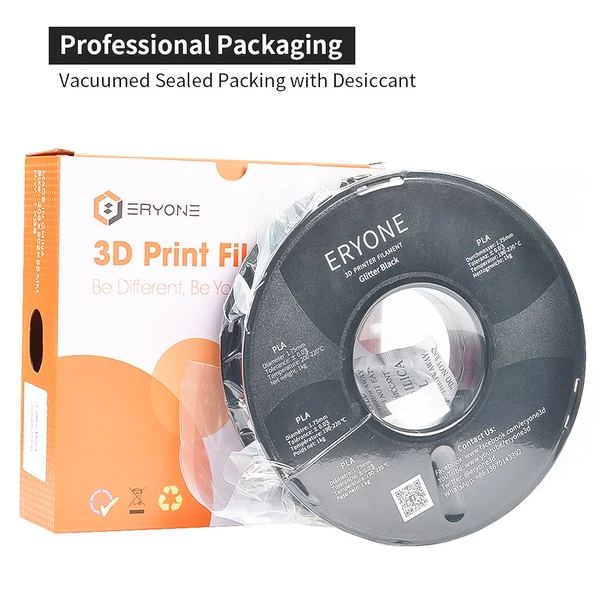 ERYONE Galaxy csillámos PLA nyomtatószál 1kg, csillogó filament 3D nyomtatáshoz - fekete