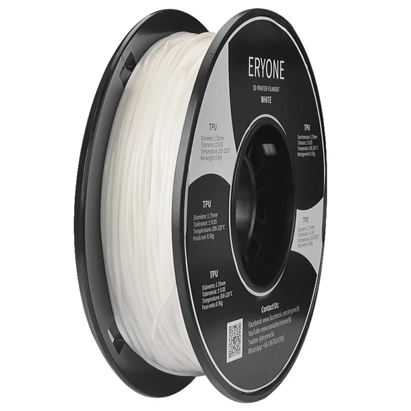 ERYONE TPU 3D nyomtató filament 1.75mm, 0.03mm tűrés, 0.5kg tekercs - fehér