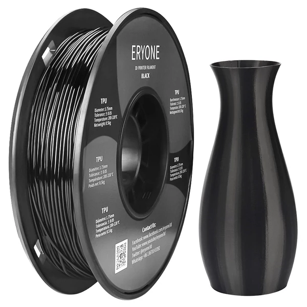 ERYONE TPU 3D nyomtató filament 1.75mm, 0.03mm tűrés, 0.5kg tekercs - fekete