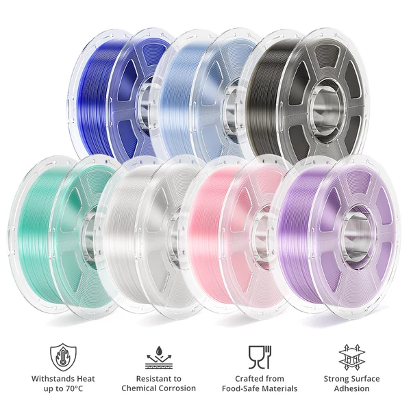 7kg Mecpow nagysebességű PETG átlátszó filament - 1kg füstszürke/kék/világoskék/cian/átlátszó/lilás/pink