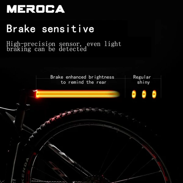 MEROCA WR15 okos kerékpár hátsó lámpa, fékérzékelős, 500mAh akkuval, 7 fény mód, nyeregcsőre