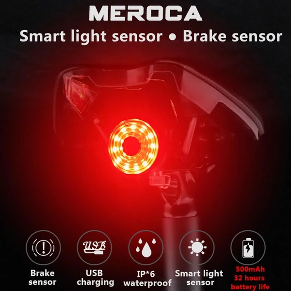 MEROCA WR15 okos kerékpár hátsó lámpa, fékérzékelős, 500mAh akkuval, 7 fény mód, nyeregcsőre
