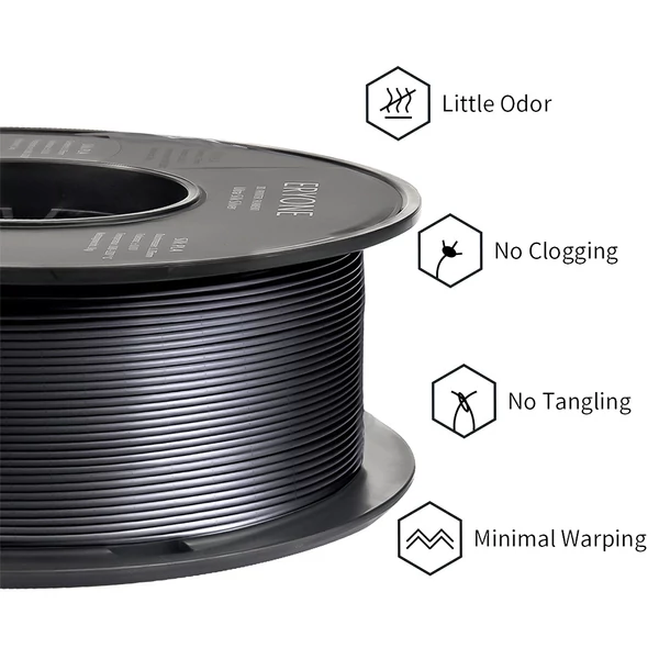 ERYONE Ultra Selyem PLA 3D nyomtató filament, 1.75mm, 0.03mm tűrés, 1kg tekercs - fekete