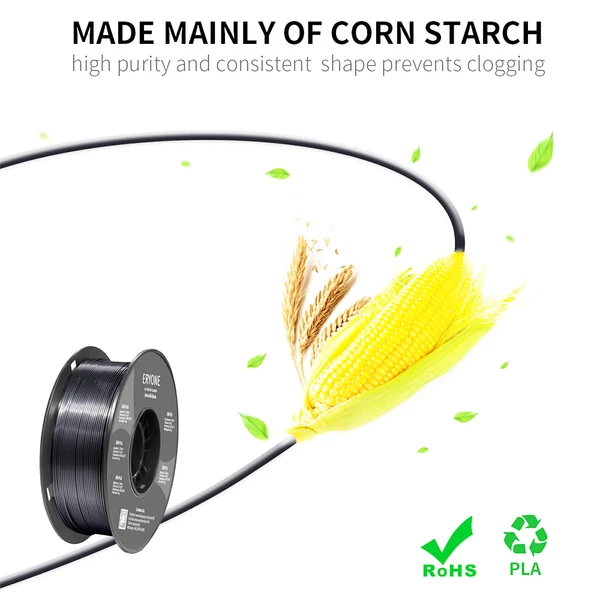 ERYONE Ultra Selyem PLA 3D nyomtató filament, 1.75mm, 0.03mm tűrés, 1kg tekercs - fekete