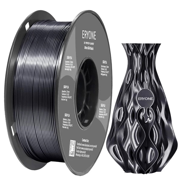 ERYONE Ultra Selyem PLA 3D nyomtató filament, 1.75mm, 0.03mm tűrés, 1kg tekercs - fekete