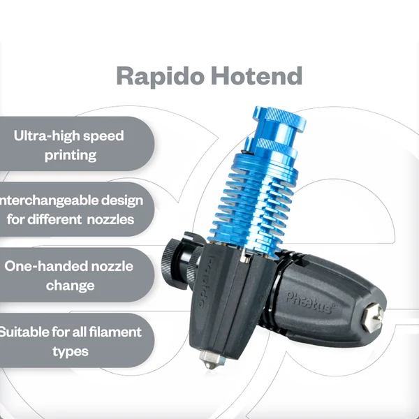 Phaetus Rapido UHF Hotend, 75mm³/s nyomtatási áramlás, Ultra High Flow, Prusa, V6/Volcano, 1.2mm - Kék