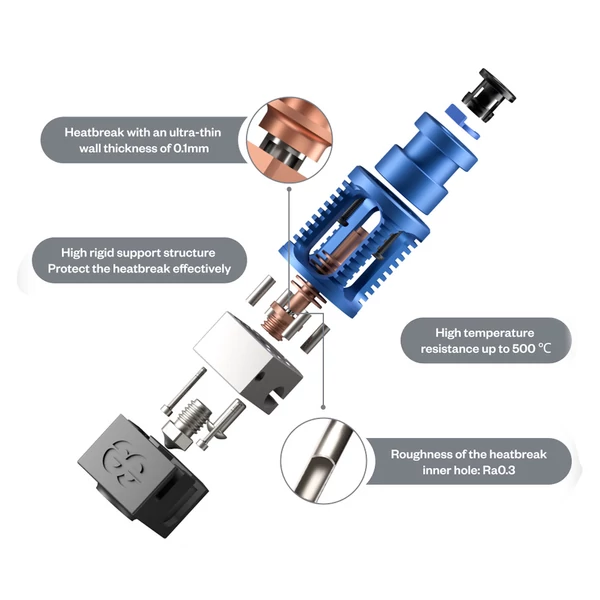 Phaetus Dragon Hotend Standard, 500°C, Prusa/Creality CR-10/Ender 3, minden filamenthez kompatibilis - kék