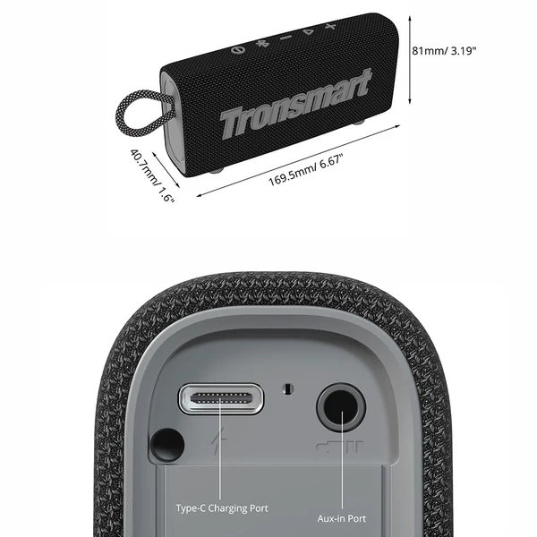 Tronsmart Trip 10W hordozható Bluetooth 5.3 hangszóró, IPX7 vízálló - fekete