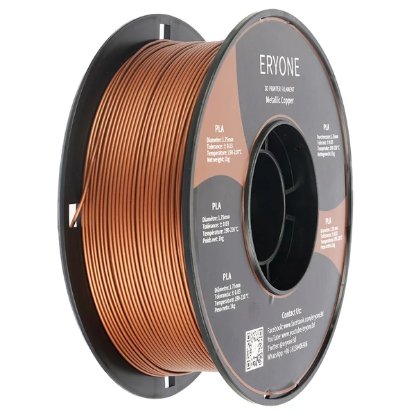 ERYONE Metallic PLA filament 3D nyomtatóhoz, 1.75mm, ±0.03mm tűrés, 1kg tekercs - réz