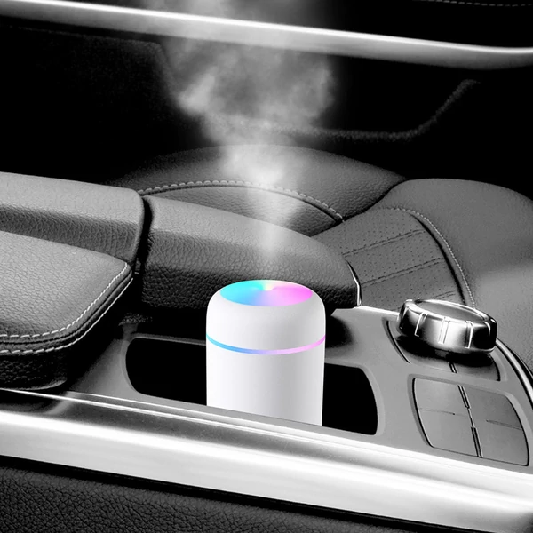 300 ml kreatív párásító színes LED-del, USB, asztali, autós, otthoni használatra - szürke