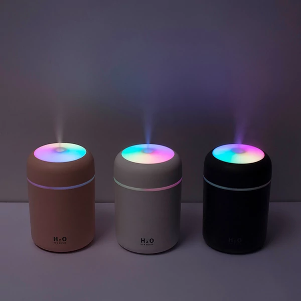 300 ml kreatív párásító színes LED-del, USB, asztali, autós, otthoni használatra - szürke