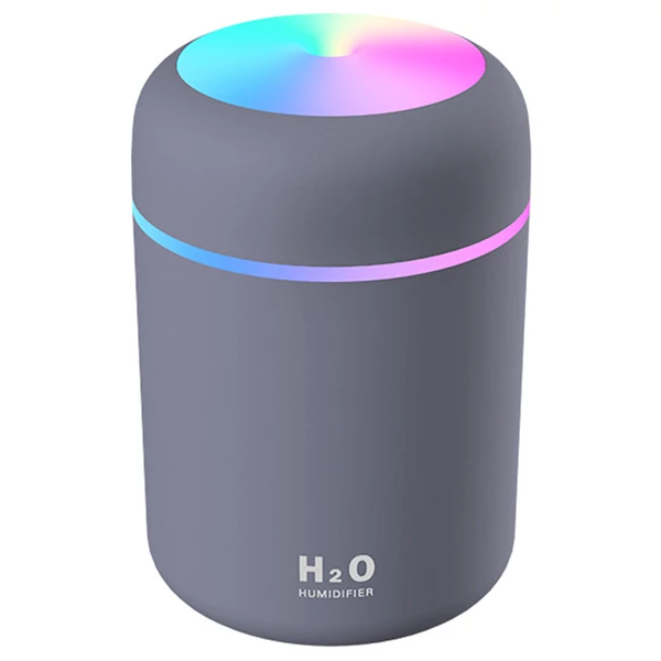 300 ml kreatív párásító színes LED-del, USB, asztali, autós, otthoni használatra - szürke