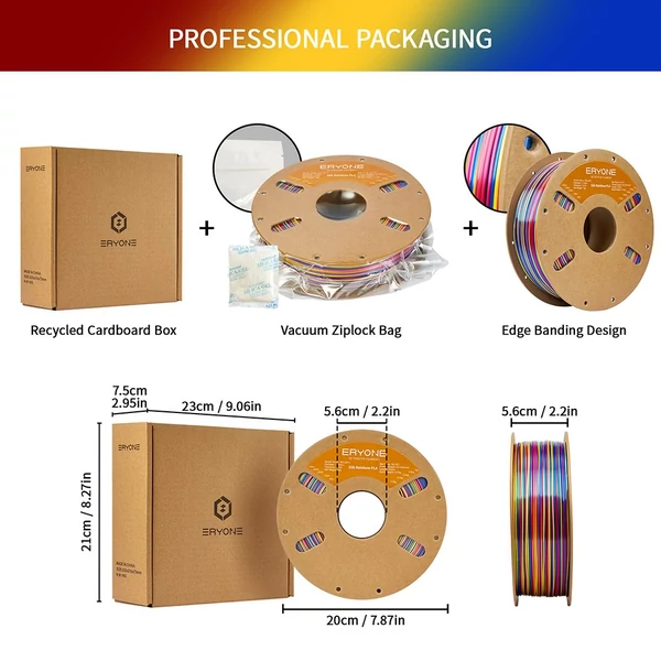 Eryone selyem csavart szivárvány pla filament 1kg – pszichedelikus (piros&sárga&kék)