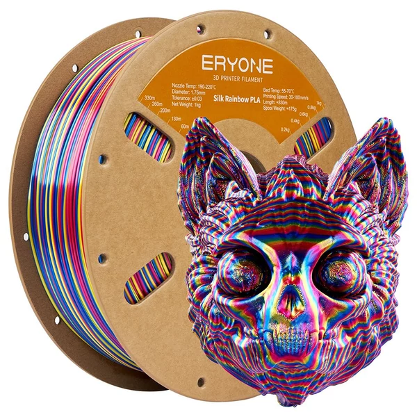 Eryone selyem csavart szivárvány pla filament 1kg – pszichedelikus (piros&sárga&kék)