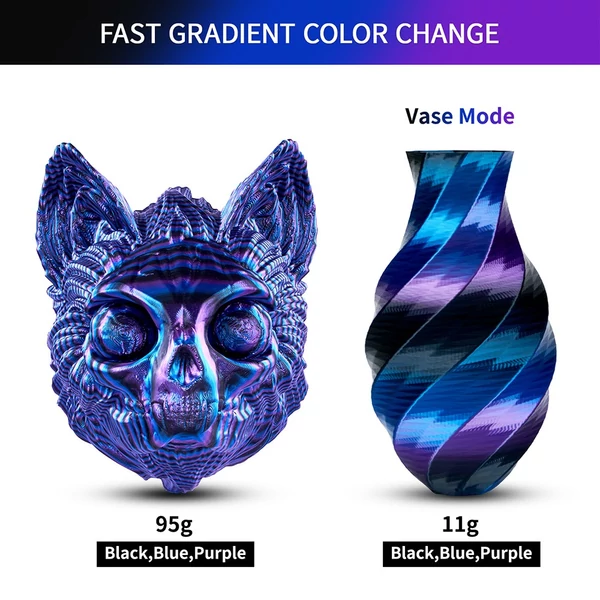 Eryone selyem csavart szivárvány pla filament 1kg – obszidián (fekete&kék&lila)