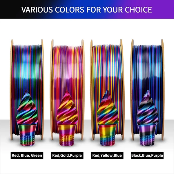 Eryone selyem csavart szivárvány pla filament 1kg – obszidián (fekete&kék&lila)