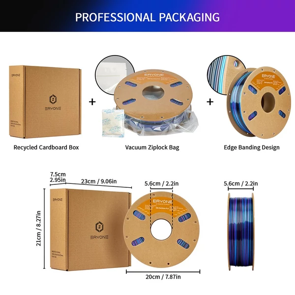 Eryone selyem csavart szivárvány pla filament 1kg – obszidián (fekete&kék&lila)