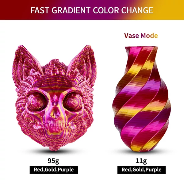 Eryone selyem csavart szivárvány pla filament 1kg – inferno (piros&arany&lila)