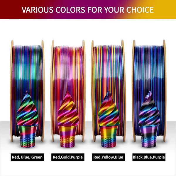 Eryone selyem csavart szivárvány pla filament 1kg – inferno (piros&arany&lila)