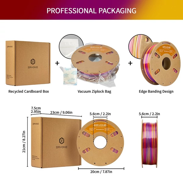 Eryone selyem csavart szivárvány pla filament 1kg – inferno (piros&arany&lila)