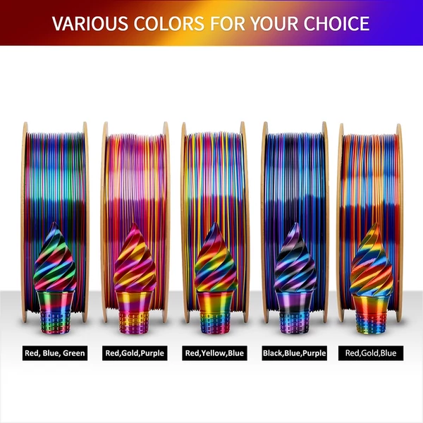 Eryone selyem csavart szivárvány pla filament 1kg – piros&arany&kék