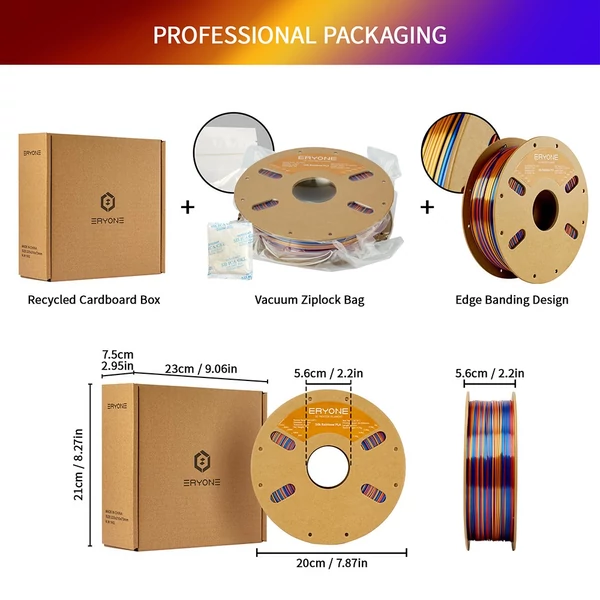 Eryone selyem csavart szivárvány pla filament 1kg – piros&arany&kék
