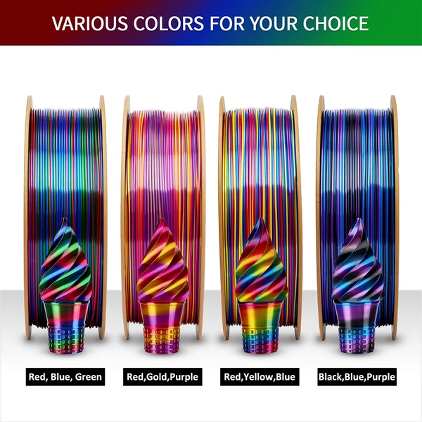 Eryone selyem csavart szivárvány pla filament 1kg – vortex (piros&kék&zöld)