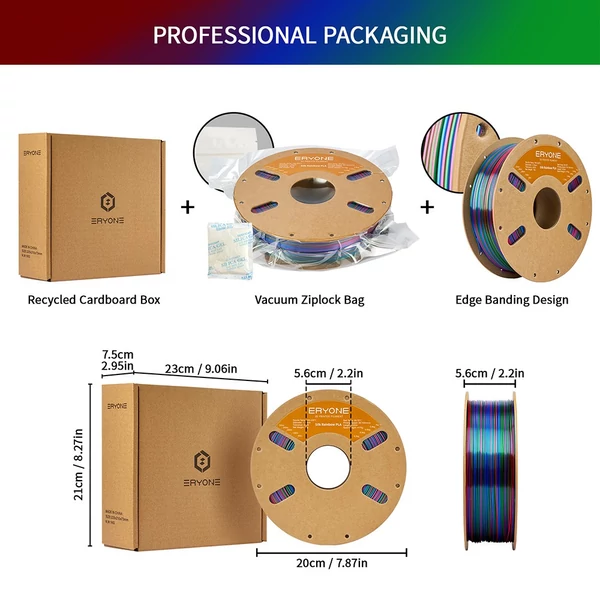 Eryone selyem csavart szivárvány pla filament 1kg – vortex (piros&kék&zöld)
