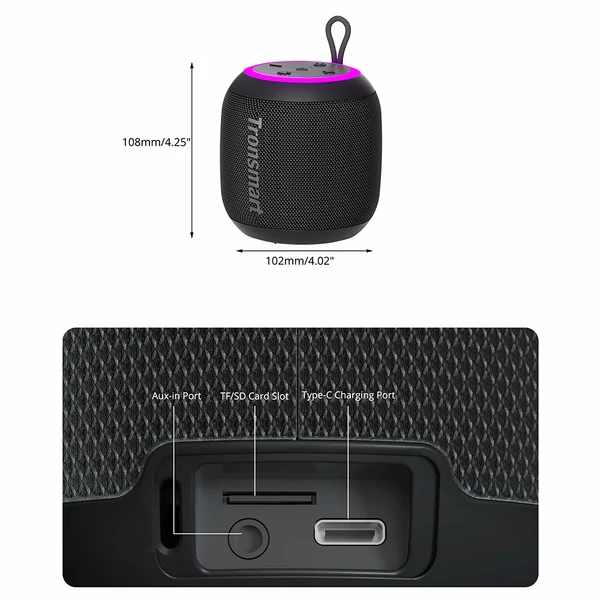 Tronsmart T7 Mini 15W hordozható Bluetooth hangszóró, IPX7 vízálló, erőteljes basszus, LED fények, TWS