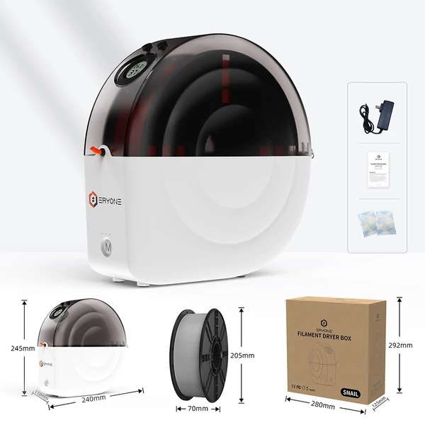 ERYONE M2 filament szárító doboz 3D nyomtatóhoz, filament tároló, hőmérséklet állítás - fekete