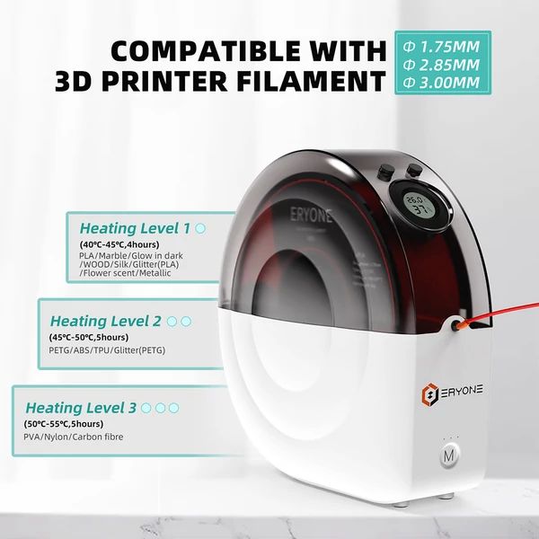 ERYONE M2 filament szárító doboz 3D nyomtatóhoz, filament tároló, hőmérséklet állítás - fekete
