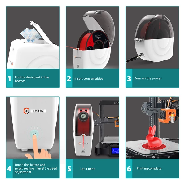 ERYONE M2 filament szárító doboz 3D nyomtatóhoz, filament tároló, hőmérséklet állítás - fekete