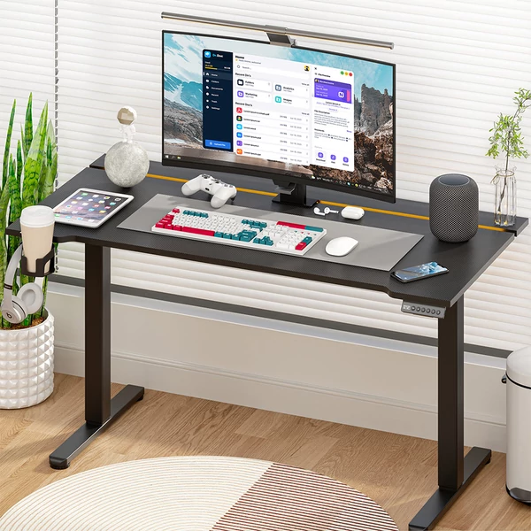 ACGAM állítható magasságú elektromos gamer asztal, LED fénnyel, USB porttal, 140×68 cm - Fekete
