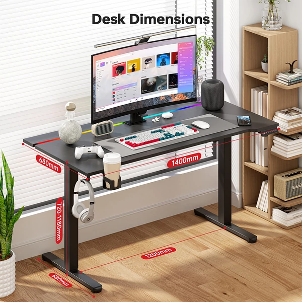 ACGAM állítható magasságú elektromos gamer asztal, LED fénnyel, USB porttal, 140×68 cm - Fekete