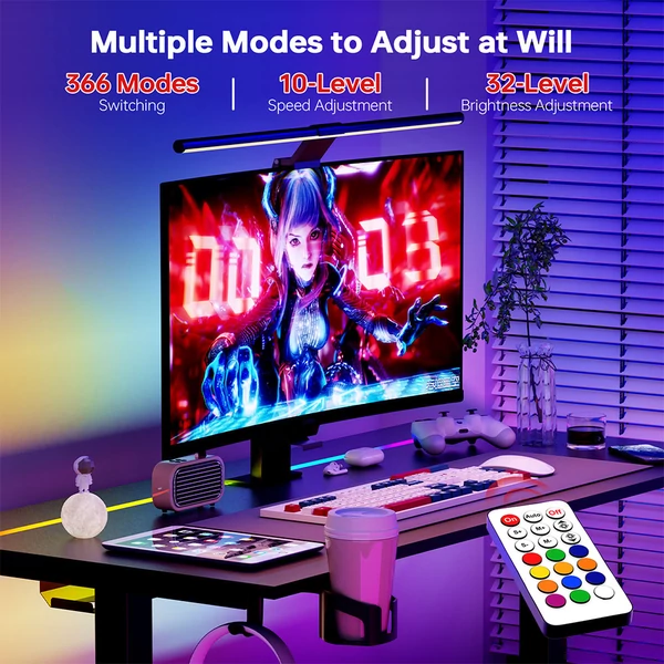 ACGAM állítható magasságú elektromos gamer asztal, LED fénnyel, USB porttal, 140×68 cm - Fekete