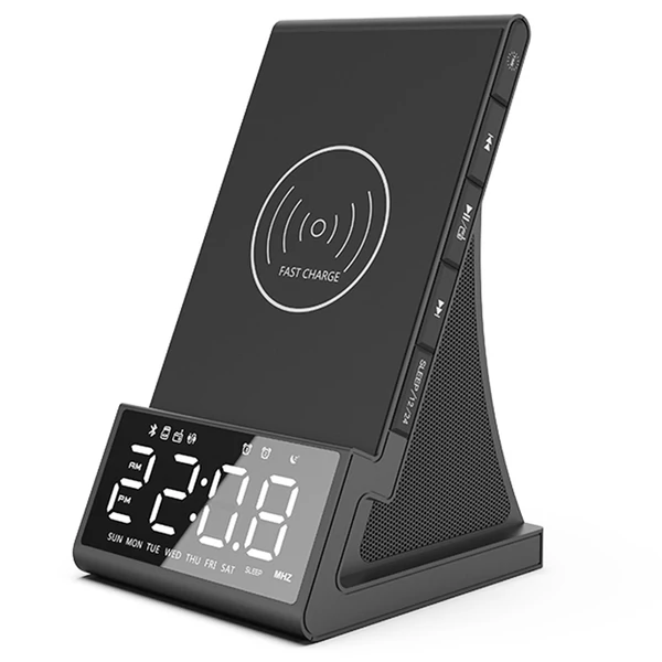 GREEN TIME X7 Vezeték nélküli gyors töltő, ébresztőórás rádió, LED okos digitális asztali Bluetooth hangszóró