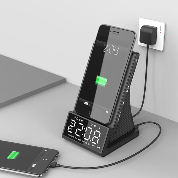 GREEN TIME X7 Vezeték nélküli gyors töltő, ébresztőórás rádió, LED okos digitális asztali Bluetooth hangszóró