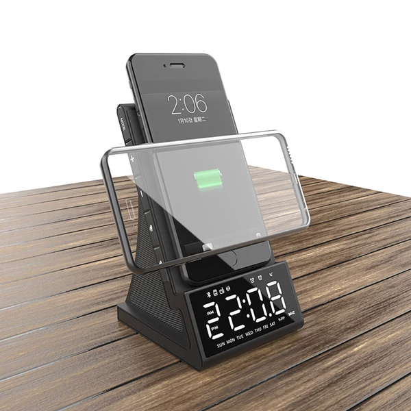 GREEN TIME X7 Vezeték nélküli gyors töltő, ébresztőórás rádió, LED okos digitális asztali Bluetooth hangszóró