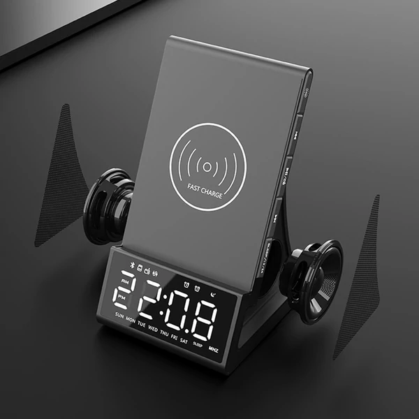 GREEN TIME X7 Vezeték nélküli gyors töltő, ébresztőórás rádió, LED okos digitális asztali Bluetooth hangszóró