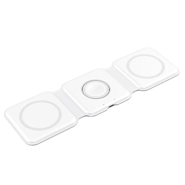 15W Hordozható 3 az 1-ben Mágneses Vezeték Nélküli Töltő, Szilikon Összecsukható Gyors Töltőállvány iPhone 12/13-hoz - Fehér
