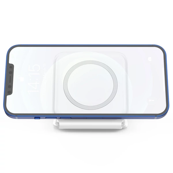 15W Hordozható 3 az 1-ben Mágneses Vezeték Nélküli Töltő, Szilikon Összecsukható Gyors Töltőállvány iPhone 12/13-hoz - Fehér