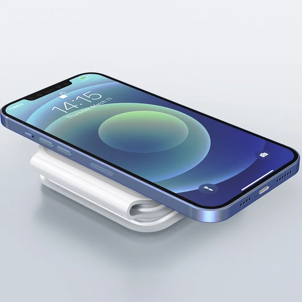 15W Hordozható 3 az 1-ben Mágneses Vezeték Nélküli Töltő, Szilikon Összecsukható Gyors Töltőállvány iPhone 12/13-hoz - Fehér