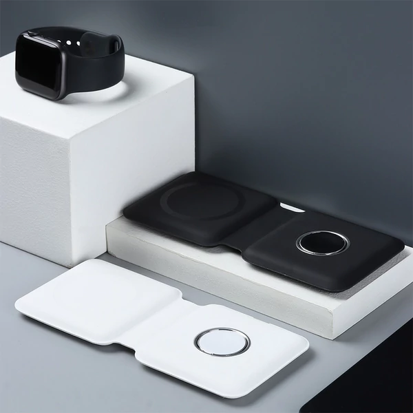 Q500 15W hordozható 2 az 1-ben mágneses vezeték nélküli töltő, összecsukható állomás iPhone 12/iWatch - fekete
