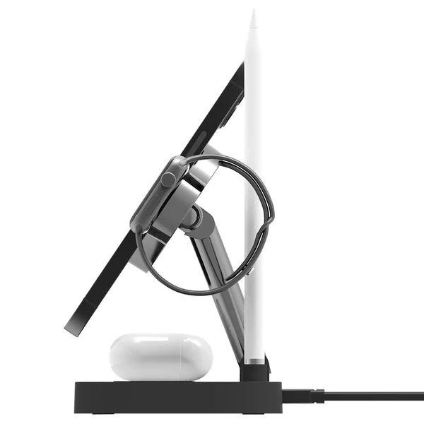 F22 4 az 1-ben mágneses töltőállomás, összecsukható vezeték nélküli töltő iPhone 12/13, Apple Pencil - fekete