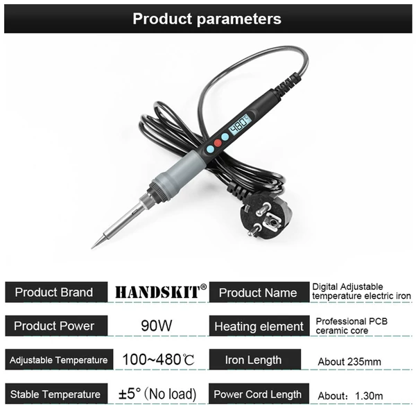 Handskit 926 90W forrasztó készlet, ki/be kapcsoló, állítható hőmérséklet 100-480°C, LCD, 5 fej, tisztító szivacs, állvány, elektronika javításához