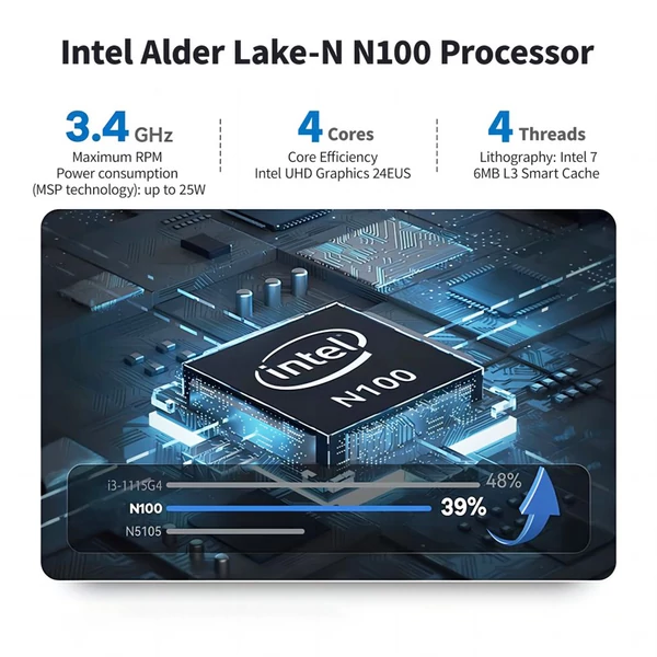 FIREBAT AK2 Mini PC, Intel N100, 4 mag, max. 3,4GHz, 16GB RAM, 512GB SSD, 2×HDMI 2.0 4K 60Hz, WiFi 5, BT 4.2, USB, LAN, hűtőventilátor