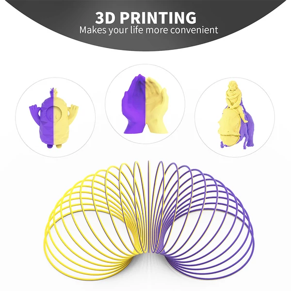 ERYONE Dual Color Matt PLA Filament 3D Nyomtatókhoz, 1.75mm +/- 0.03mm Pontosság, 1kg - Sárga és Lila