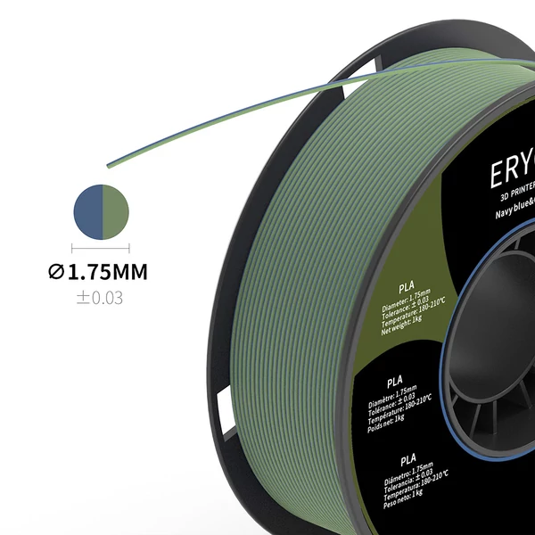 ERYONE Dupla Színű Matt PLA 3D Nyomtató Szál, 1.75mm, 1kg, Pontos +/-0.03mm - tengerészkék-olívazöld
