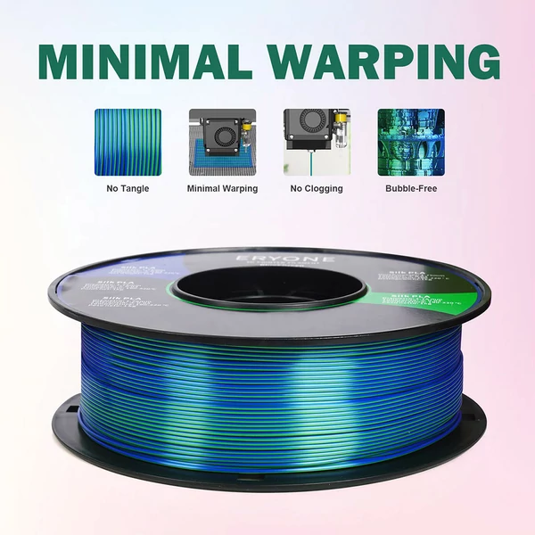 ERYONE Kétszínű Selyem PLA Nyomtatószál 3D Nyomtatókhoz 1,75mm Tűrés +/- 0,03mm 1kg/Tekercs - Kék és Zöld